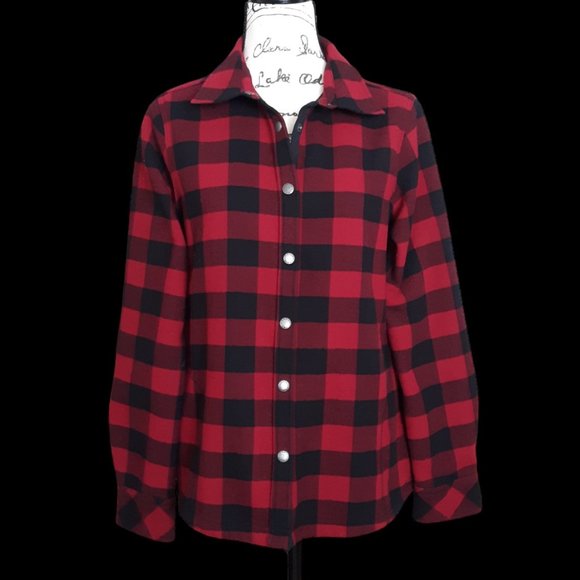 ORVIS Flannel Shirt Jacket Classic Collection Buffalo Plaid Fleece Red Black M - Picture 2 of 10